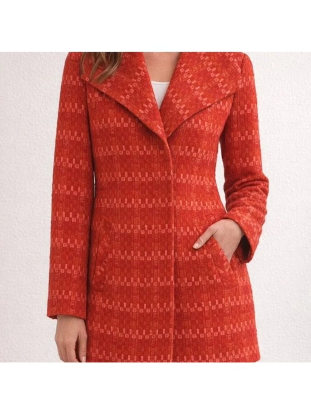 CABI Sloan Boucle Tweed Peacoat Textured Wool Blend Red Sz S #3031 NWOT